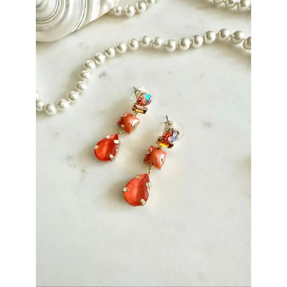 Bright orange rhinestone dangle earrings